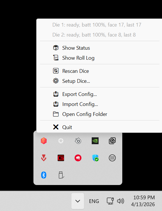 Tray context menu